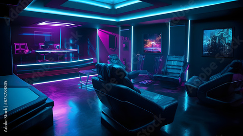 Nighttime Futurism: OLED Splendor in the Modern Home Theater - Created using Generative AI