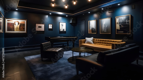 Nocturnal Escape in the Stylish Basement Media Room, Cinematic Vibes - Created using Generative AI