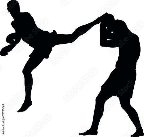 2 boxer in action silhouette