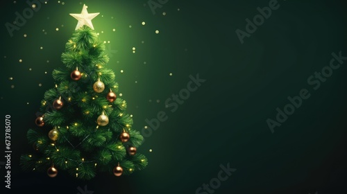 Christmas green tree on a dark green background. Happy New Year
