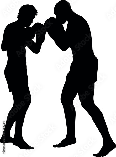 two boxer are in action silhouette