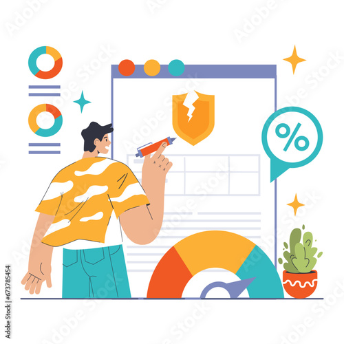 Debt management. Organization, tracking and paying off debts. Financial planning and budgeting. Payment strategy development. Flat vector illustration