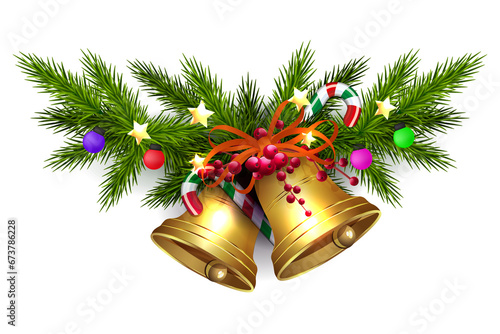 Illustration with golden colored bells, Christmas design element.
