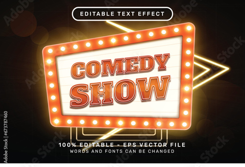 comedy show 3d text effect and editable text effect whit light and neon border