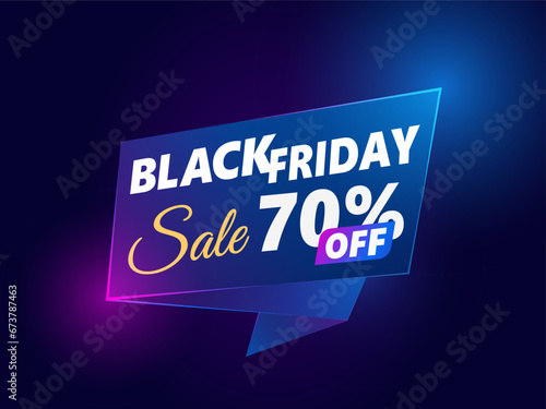 Black Friday sale banner. up to 70% off. Vector banner template glowing neon lamp for night and trendy design.
