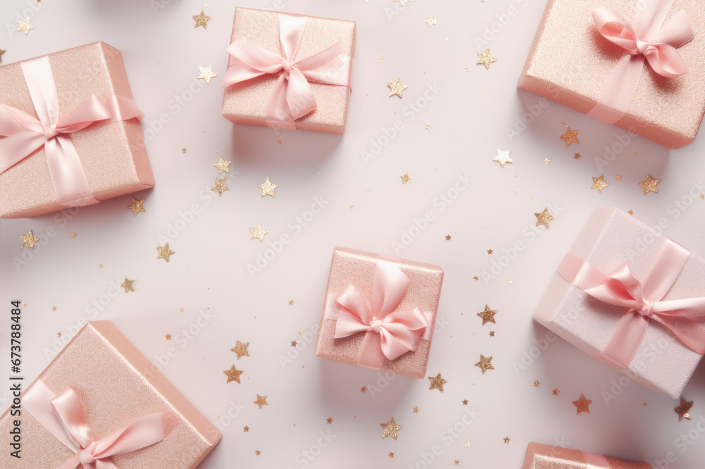 Gifts and present. View from above, flat lay design. Gifts and present. View from above, flat lay design.