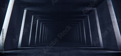 Futuristic concrete tunnel, hallway, brutal architecture background