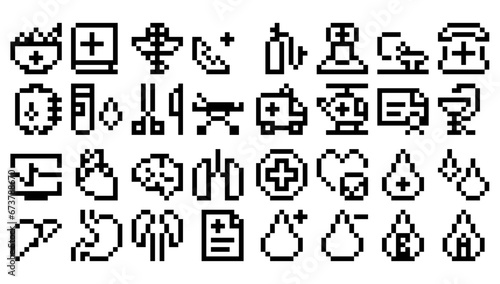pixel art health icons set