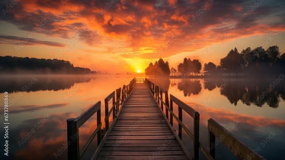 Obraz na płótnie Sunrise at the Molo in Plock, Poland. Bridge w salonie