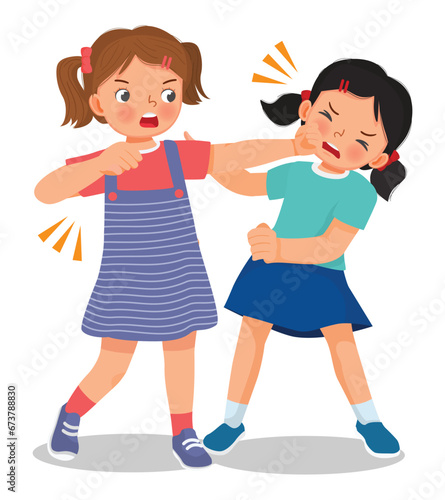 Two cute little girls fighting hitting each other
