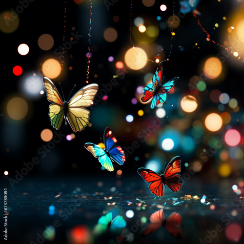 Christmas Lights Background with Butterfly.AI generative © Irina