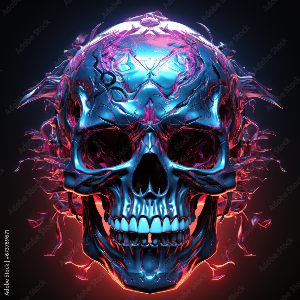 Blue Skull Illuminated by Red Light