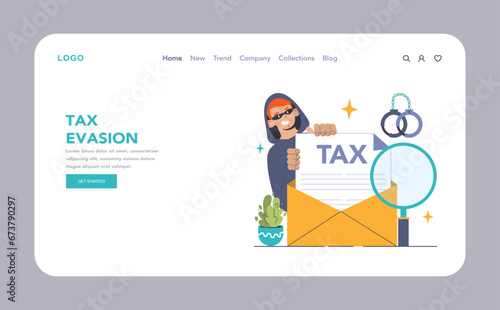 Tax evasion web banner or landing page. Financial efficiency, budgeting and economy idea. Taxes deduction and refund. Taxes planning, declaration preparing and calculation. Flat vector illustration