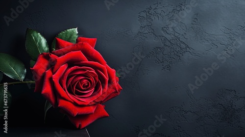 Red Rose on dark background and copy space, generative ai © Nia™
