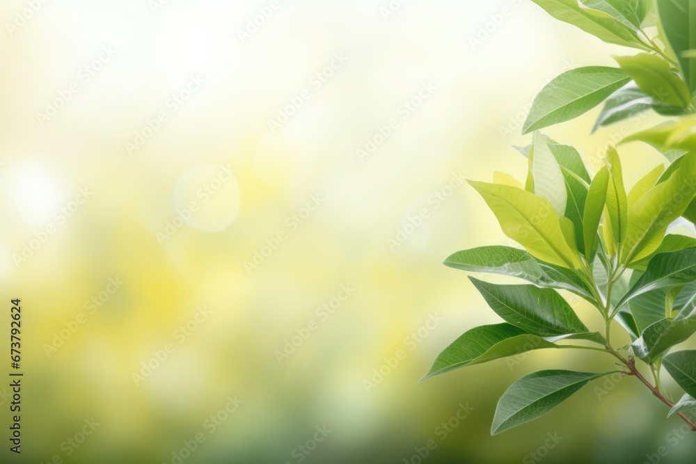 Green background bokeh blur with leaves. Space for text. Spring seasonal concept. Green background bokeh blur with leaves. Space for text. Spring seasonal concept.
