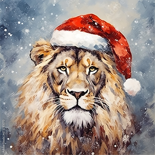 Abstract Oil Painting Christmas Lion Wall Art