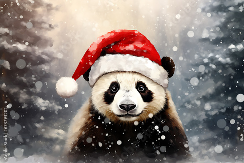 Abstract Oil Painting Christmas Panda Wall Art