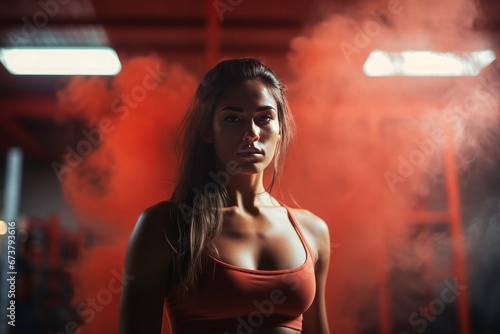 Ultra realistic image of a strong woman in gym. Generative AI. photo