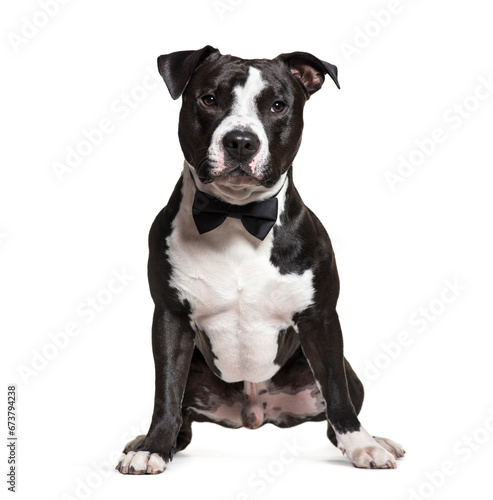 Sitting American Staffordshire Terrier dog, isolated on white