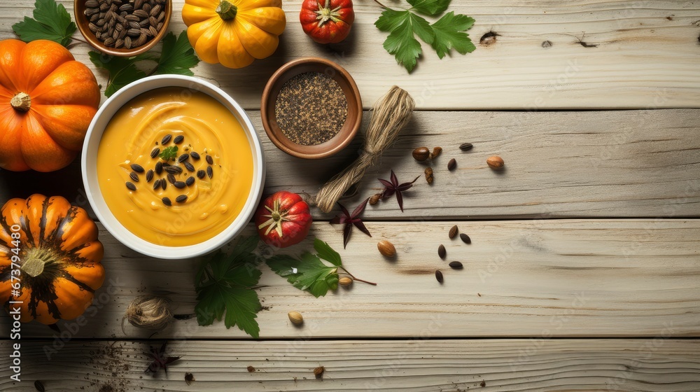 Autumn background from fallen leaves and fruits with vintage place setting on old wooden table. Thanksgiving day concept. Autumn background from fallen leaves and fruits with vintage place setting on old wooden table. Thanksgiving day concept.