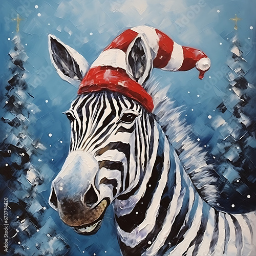 Abstract Oil Painting Christmas Zebra Wall Art