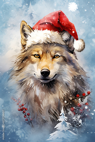 Abstract Oil Painting Christmas Wolf Wall Art