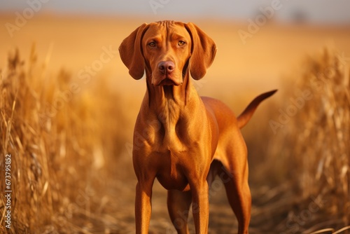 A Majestic Brown Dog in a Vast, Open Field photo