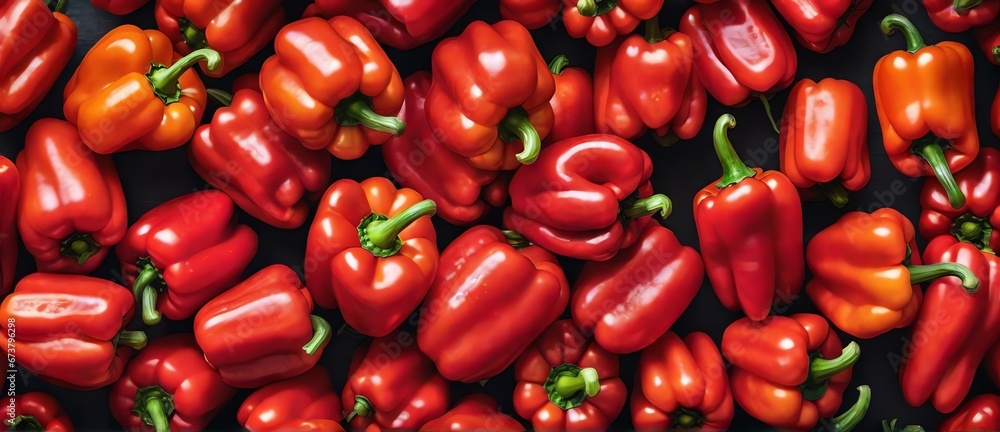 Bunch of red bell peppers detailed texture background. from Generative AI Bunch of red bell peppers detailed texture background. from Generative AI