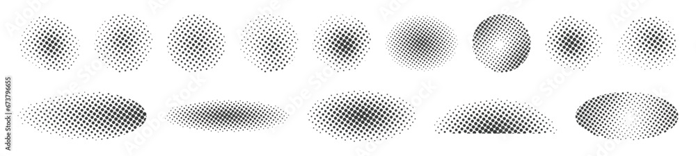 Set texture halftone dots vector background isolated in black color