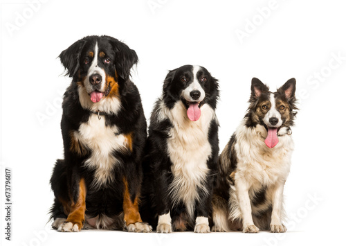 Bernese mountain dog, Border Collie and Mixed-breed dog sitting