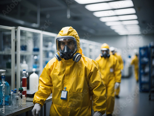 BSL-3. Biosafety Level 3 Laboratory with people working in biohazard suits. © Dmytro Tolokonov