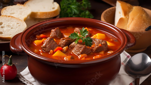 Traditional Hungarian goulash soup Bograch  in a bowl photo