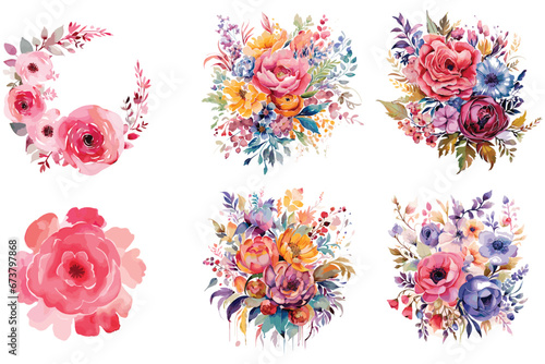 Watercolor rose floral design set, watercolor rose vector
