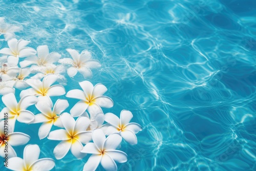 Close-up view of tropical flowers in sea waterSummer tropical vacation concept.