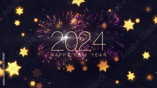 2024 HappyNew Year cinematic title with gold snowflakes  photo