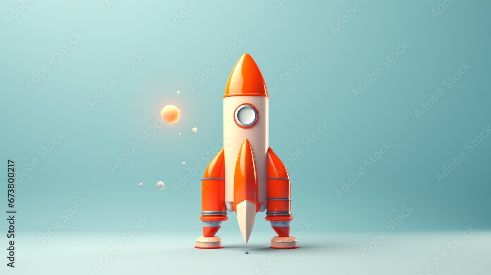 An abstract and minimalistic illustration of a toy rocket, suitable for use as a banner.