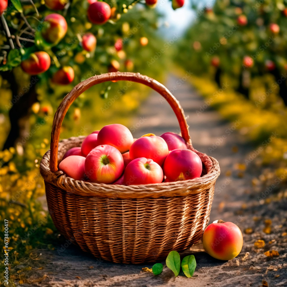 wicker basket with apples