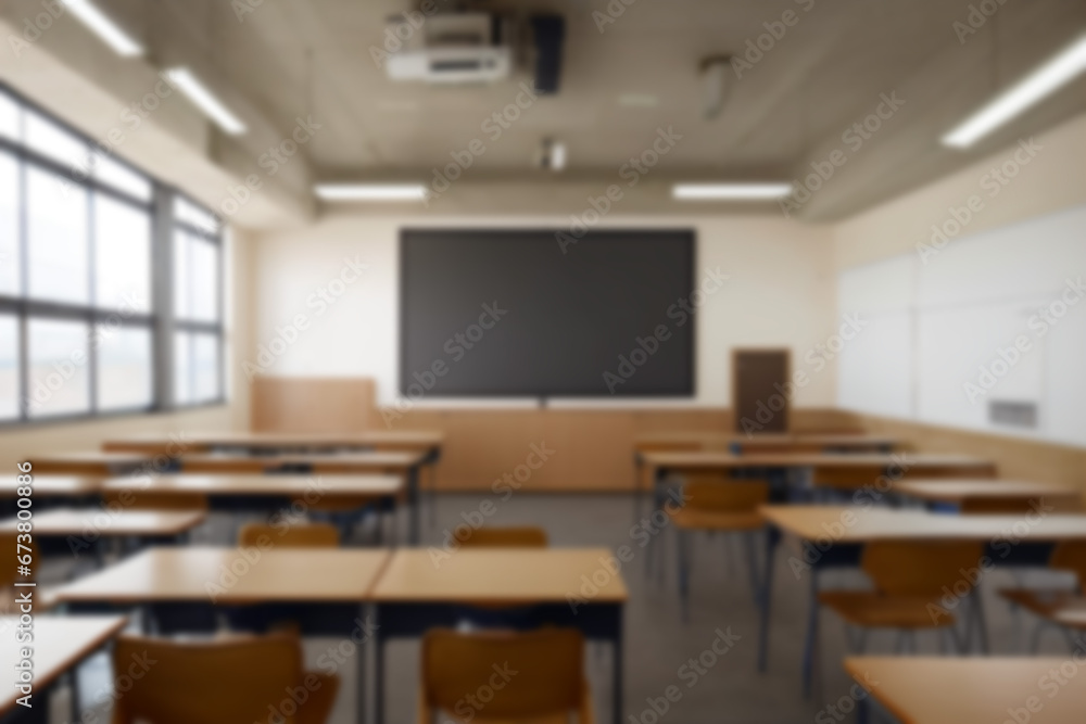  Blur of empty classroom as background.