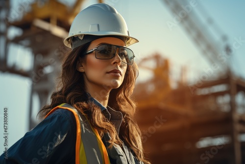A Woman in Safety Gear at a Construction Site