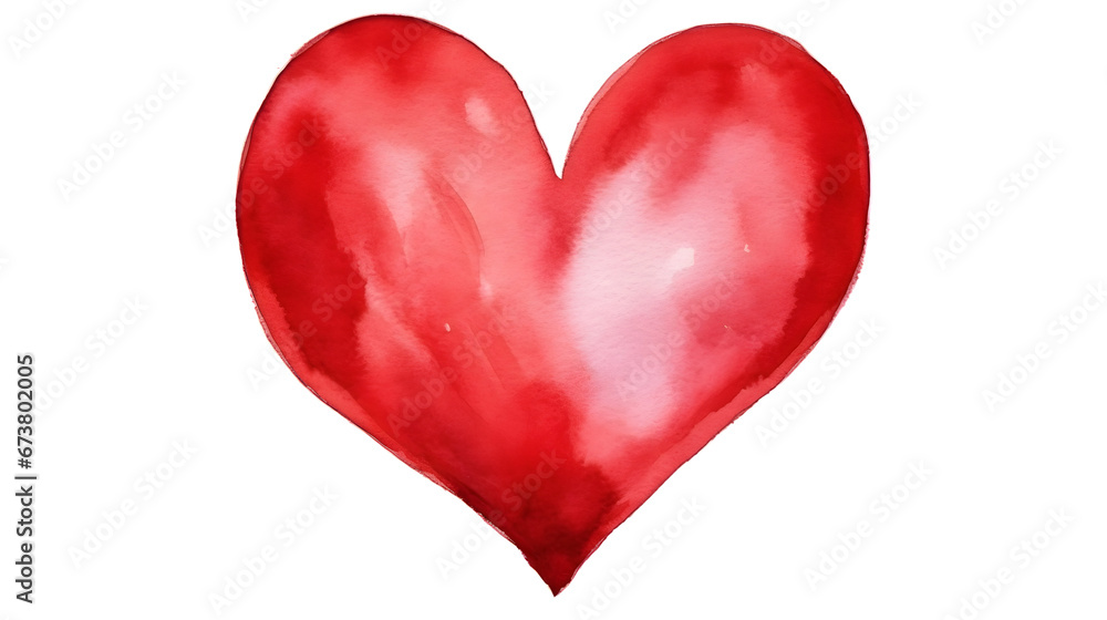 Drawing of a red heart for St. Valentine with splashes of paint on white background