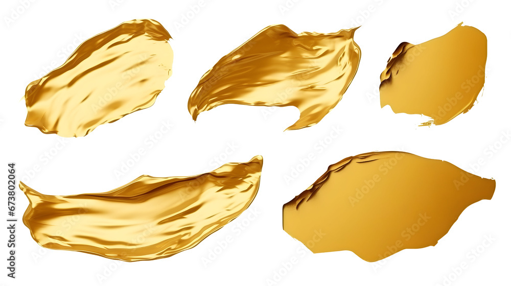 Creative brushstrokes of gold paint isolated on a white background. Gold paint texture. Creative brushstrokes of gold paint isolated on a white background. Gold paint texture.