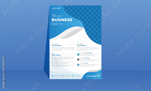 Blue color flier design with abstract organic shapes flyer design.