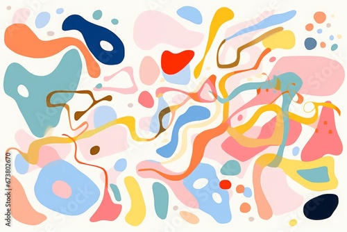 Pastel Shapes on White Background. Playful Abstractions with Simple Forms.