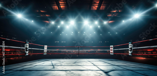 Fototapeta Boxing Ring In Arena, Empty professional boxing ring.