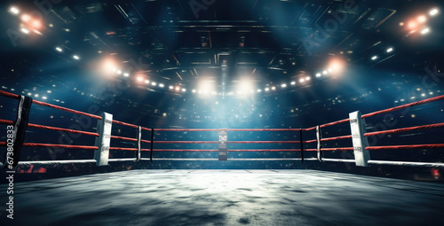 Boxing Ring In Arena, Empty professional boxing ring. © visoot