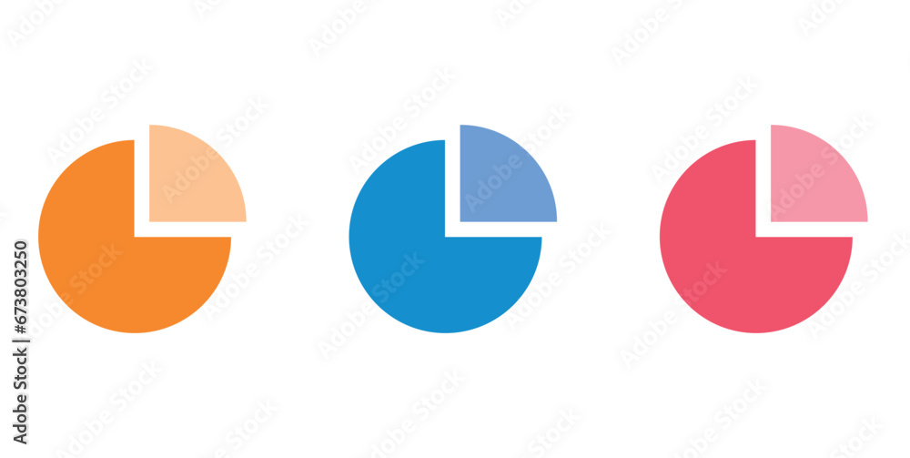 Set of four parts of circle. Pie chart with four same size sectors. Circle quarter. Mathematics resources for teachers and students. Vector illustration isolated on white background. Set of four parts of circle. Pie chart with four same size sectors. Circle quarter. Mathematics resources for teachers and students. Vector illustration isolated on white background.