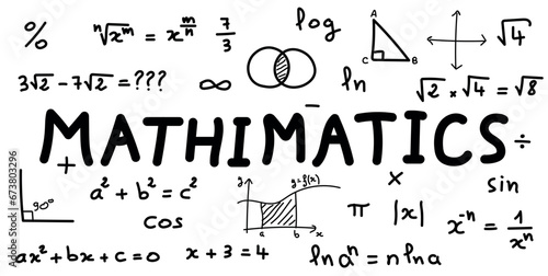 Scientific background with mathematical formulas. Mathematics equations and formula. Geometry background, formulas, shapes and graphics. Math resources for teachers and students. Vector illustration.