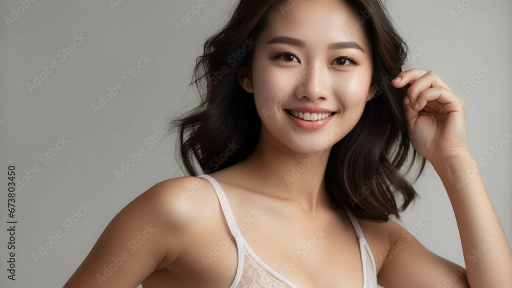 Asian woman in white sexy underwear, with smooth healthy skin for advertising design. Korean, Chinese or Japanese Beautiful young woman, beauty, health, skin care, cosmetics and underwear Asian woman in white sexy underwear, with smooth healthy skin for advertising design. Korean, Chinese or Japanese Beautiful young woman, beauty, health, skin care, cosmetics and underwear