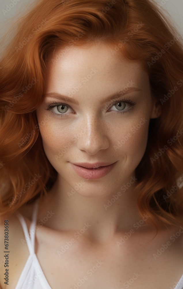 Beauty woman vertical portrait. Beautiful spa model girl with perfect fresh clean skin and reddish hair. Youth and skin care concept. white background. Nude makeup Beauty woman vertical portrait. Beautiful spa model girl with perfect fresh clean skin and reddish hair. Youth and skin care concept. white background. Nude makeup