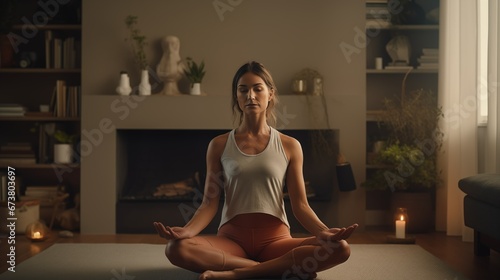 woman yoga pose in living room